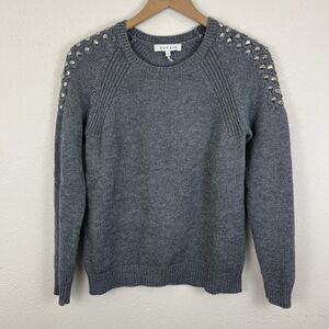 Sandro Paris Studded Sleeve Wool Blend Crew Neck Sweater Size 2 Medium Gray Knit